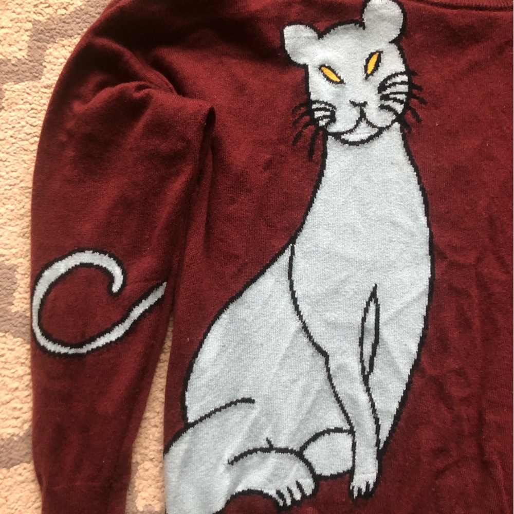 Essentiel Antwerp cashmere/wool burgundy sweater cat print M
